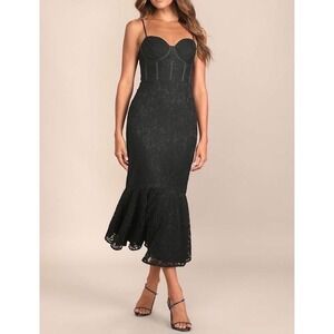 NWT Lulus‎ Found Your Love Black Lace Sleeveless Trumpet Midi Dress Large